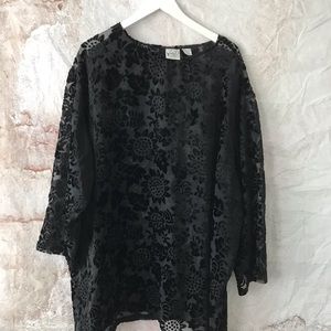 Vintage Kathryn Deene Black Velvet Sheer Plus Tunic Style Classic Top 22/24~